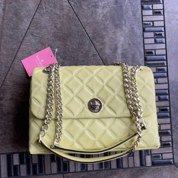 Kate Spade Natalia Smooth Leather Medium Flap Shoulder Bag Frosty Lime - Picture 1 of 16